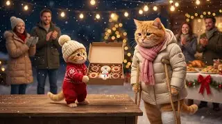 Рождественский сюрприз от рыжего котенка для пострадавшей кошки 🎄🍩 | Трогательная история о кошке
