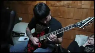 Technical death metal riff Viraemia in the studio.