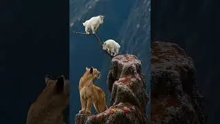 🐐🐾 Puma Stares Down Mountain Goats on Cliff! #wildlife #shorts #ihavethisthingwithplants #animals