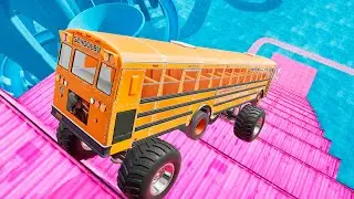 School Bus Stairs Jumps Down Challenge &ndash; BeamNG Drive Realistic Crash Physics BMG
