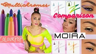 COMPARISON OF 2 BRANDS MOIRA & COLORPOP MULTICHROME LINERS/2 Looks/ SWATCHES/ SIMILARITY