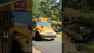 Flying school bus with horn show