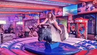Spanish Resort Rodeo Pretty Girl vs Mechanical Bull! Benidorm Bull Ride 4K  EPIC FAIL 22