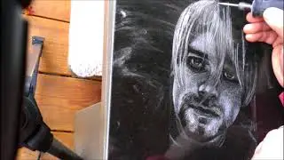 Hand etching of Kurt Cobain on granite using Dremal  | TIME LAPSE!!