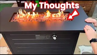 Ciays 42 Inch Gas Fire Pit Table, 60,000 BTU Propane Pits for Outside with Steel Lid and Lava Rock