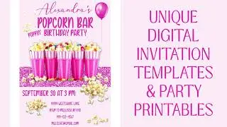 Popcorn Bar Birthday Invitation, Animated Video Invite, Pink Popcorn Party Invite, Video Template