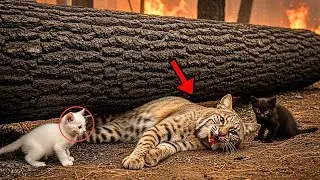 2 Stray Kittens See Pregnant Bobcat Trapped Under Fallen Tree in Fire &ndash; Their Action Will BREAK YOU!