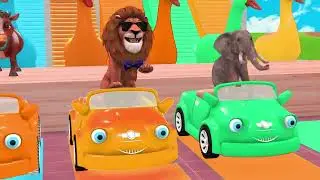 Long Slide Game for Cow Elephant Lion Gorilla Tiger T-Rex _ 3d Animals Crossing Fountain#wowamazing