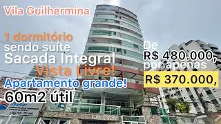 1 dormit&oacute;rio, varanda gourmet VISTA LIVRE na Guilhermina, pr&oacute;ximo da praia! Parcelamento sem banco