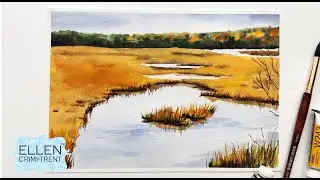 EASY Watercolor Landscape Autumn Marsh Tutorial