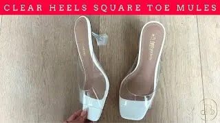 Make a Statement with Clear Heels Square Toe Stiletto Mules! 👠💎