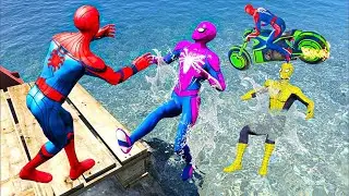SpiderMan JUMPING in WATER with RAINBOW SPIDER-SHARK #ragdolls #spiderman #gta5 #spiderman_ragdolls