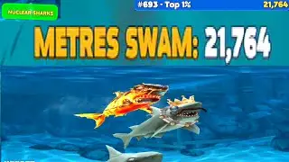 Nuclear Shark Event - Top 1 % - 21,746 Metres Swam *Reef Shark* - Hungry Shark Evolution