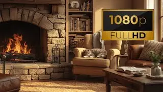 Cozy Fireplace Reading Nook 🐱 Crackling Fire Sounds for Relaxation & Sleep | 3 Hours TV MOOD