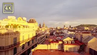 Sunset Rooftop Café Ambience. Barcelona, Spain. 4K ASMR
