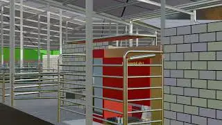 Hexagonal barn design with Blender 3d model. Robotic milking, drum scraper