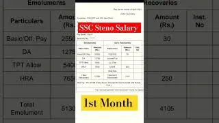 SSC Stenographer Salary || 1st Month || DoPT Steno Salary || Steno In-hand Salary