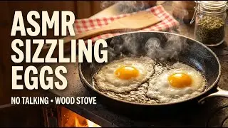 ASMR Sizzling Eggs on Wood Stove - 30 Min Loop (No Talking)