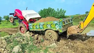 Jcb 3dx Backhoe Loading Red Mud in Tractor | Mahindra Tech Plus 475 Di | Jcb Video