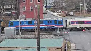 FRA track inspection vehicles actively measuring track at Childs Ave crossing in Piedmont, WV
