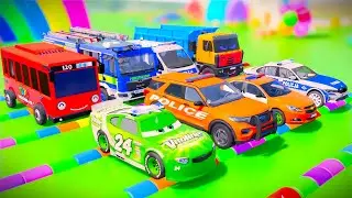 POLICE CARS, AMBULANCE, FIRE TRUCK, MIXER TRUCK, COLORFUL CARS WITH TRUCK ! FARMING SIMULATOR 22 #46