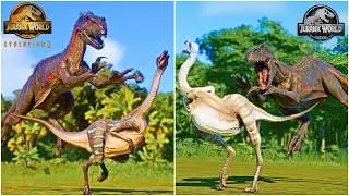 JWE1 vs JWE2 All Carnivore Dinosaurs Kill Animations vs Struthiomimus