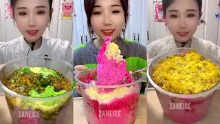 ASMR YY FINISHING PINK BLENDER ICE EATING WITH MATCHA AND MILK POWDER WITH PASSION FRUIT 