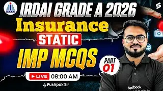 IRDAI Grade A 2026 Insurance Static MCQs Practice | IRDAI Grade A 2026 Preparation | Pushpak Sir #1