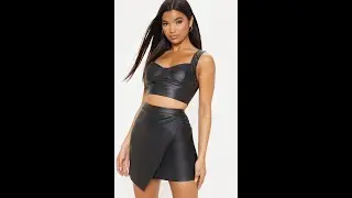LUISA BLACK FAUX LEATHER WRAP MINI SKIRT