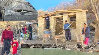 Nomadic Family Life by a Wild River | Covering a Shelter Roof with Wood in the Zagros Mountains