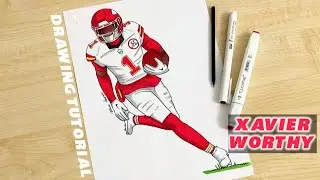 How to draw Chiefs players / Xavier Worthy / Kansas City Chiefs