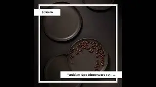 Tunisian 12pc Dinnerware set - Dinner Plate, Side Plate + Bowl - Matte Black