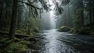 Soothing Steady Rainfall with Quiet River Ambience for Mindfulness and Mental Relaxation