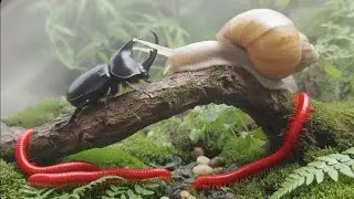 Rare Wildlife Encounter : Millipede, Snail & Rhinoceros Beetle Meetup Caught on Camera #Educational