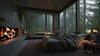 Heavy Rain at a Foggy Forest Cabin | Cozy Dark Bedroom for Deep Sleep
