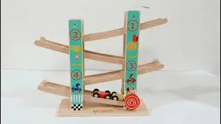Toys of Wood Oxford Pure Wooden Car Ramp Zig Zag Car Slide Run with 4 Wooden Cars Playsets Toddlers