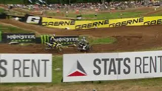 Jago Geerts passes Thomas Kjer Olsen - MX2 race 2 MXGP of Latvia 2019