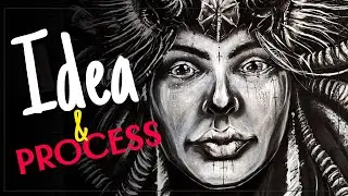 Art Process & Idea (Narrated Art Video) - Mixed Media Charcoal Drawing Sci-Fi Horror Art Style