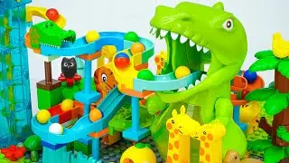 Relaxing ASMR Building Blocks Marble Run | Cute Animal-Themed Block Coaster Compilation