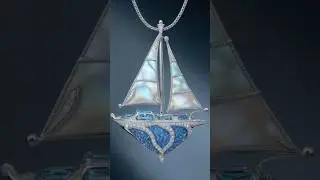 Sailing in Sapphire: Navy Gemstone Sailboat Pendant with Diamond Waves #gemstonejewelry