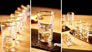 DUJUST Shot Glasses (1.5oz), Crystal Shot Glass Set Decorated with 24K Gold Leaf Flakes