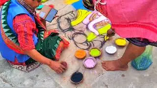 Beautiful big Rangoli art l very easy and simple tecnic l Surya puja mandala rangoli art l