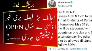 Punjab Education Minister Murad Ras Announce School College open from 31 may 10th 12th class