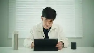 Man using digital tablet and bluetooth speaker. 4K stock video 4K Resolution, Adult, Appliance,