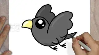 How to Draw a Cute Crow 🐦 | Easy Kawaii Bird Drawing for Kids & Beginners