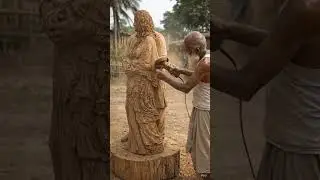 I Carved a Giant Wooden Table Using Only Hand Tools #shorts