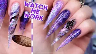 XXL nails on myself - Purple Glass Stiletto nails