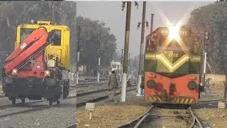 Socofer Railroad Crane & EMD Locomotive GMU-30-4706 With Caboose in action At Kot Lakhpat, Lahore