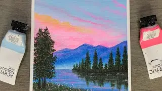 Easy Lake Sunset Landscape Painting / Acrylic Painting for Beginners 