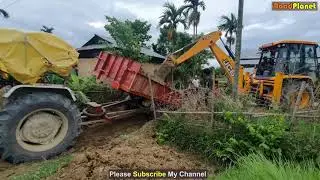JCB Backhoe Loading Mud in Tractor | Powerful JCB Working Video